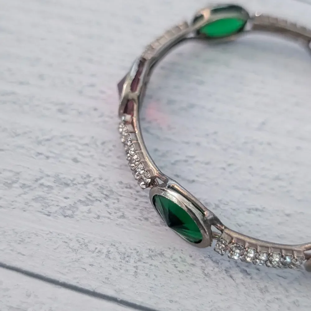 Vintage Bangle Bracelet - Red, Green, Clear - Just Over 6.75" - Picture 7 of 8